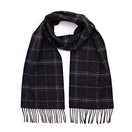 Charcoal Grey Check Long Lambswool Scarf