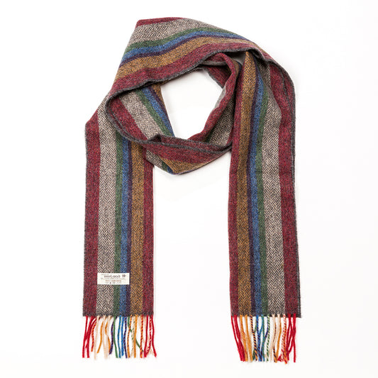 Beige Red Mustard Stripe Long Lambswool Scarf