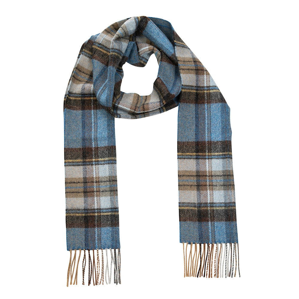Blue Charcoal Sage Plaid Long Lambswool Scarf