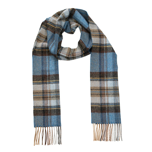 Blue Charcoal Sage Plaid Long Lambswool Scarf