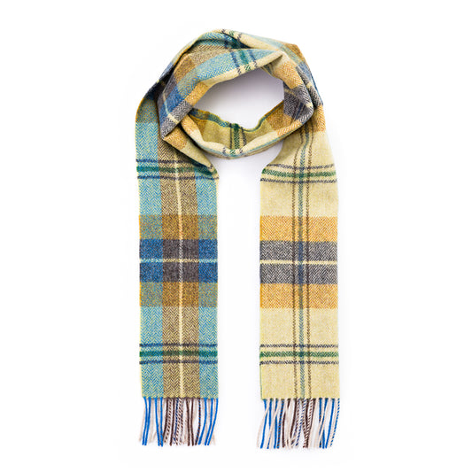 Citrus, Blue & Brown Plaid Long Lambswool Scarf