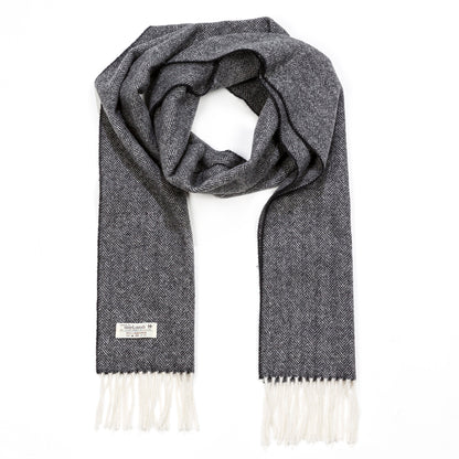 Charcoal Herringbone Long Lambswool Scarf