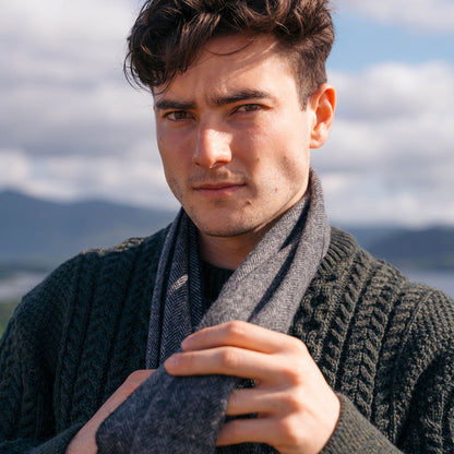 Charcoal Herringbone Long Lambswool Scarf