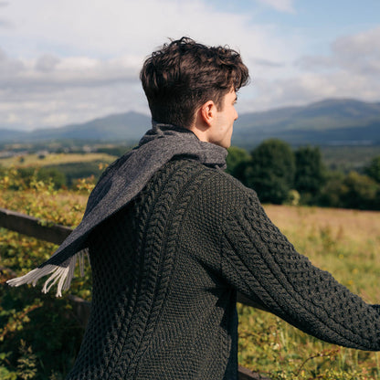 Charcoal Herringbone Long Lambswool Scarf