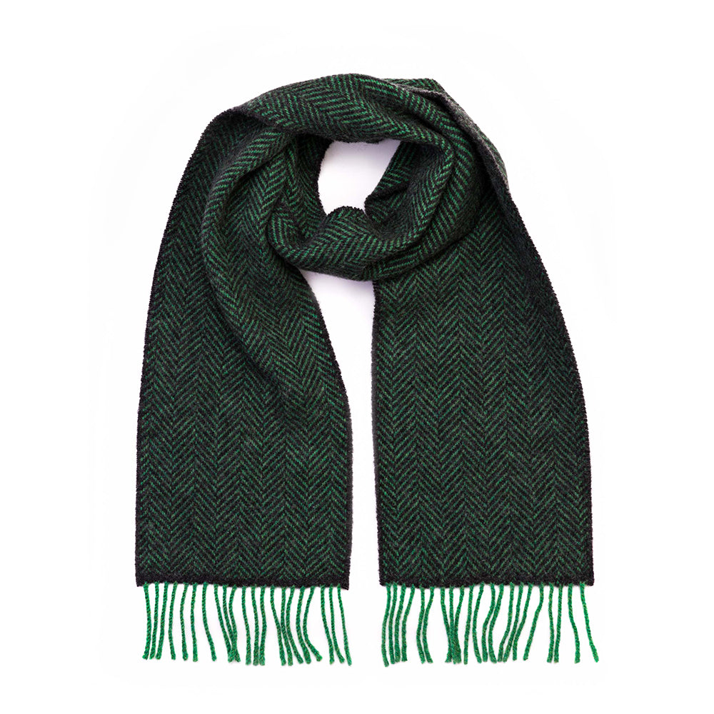 Green Charcoal Herringbone Merino & Cashmere Scarf