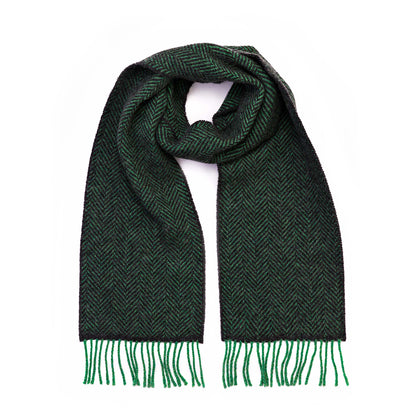 Green Charcoal Herringbone Merino & Cashmere Scarf