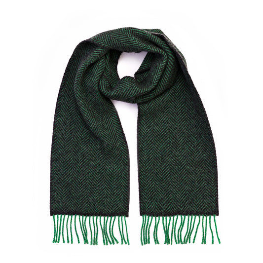 Green Charcoal Herringbone Merino & Cashmere Scarf