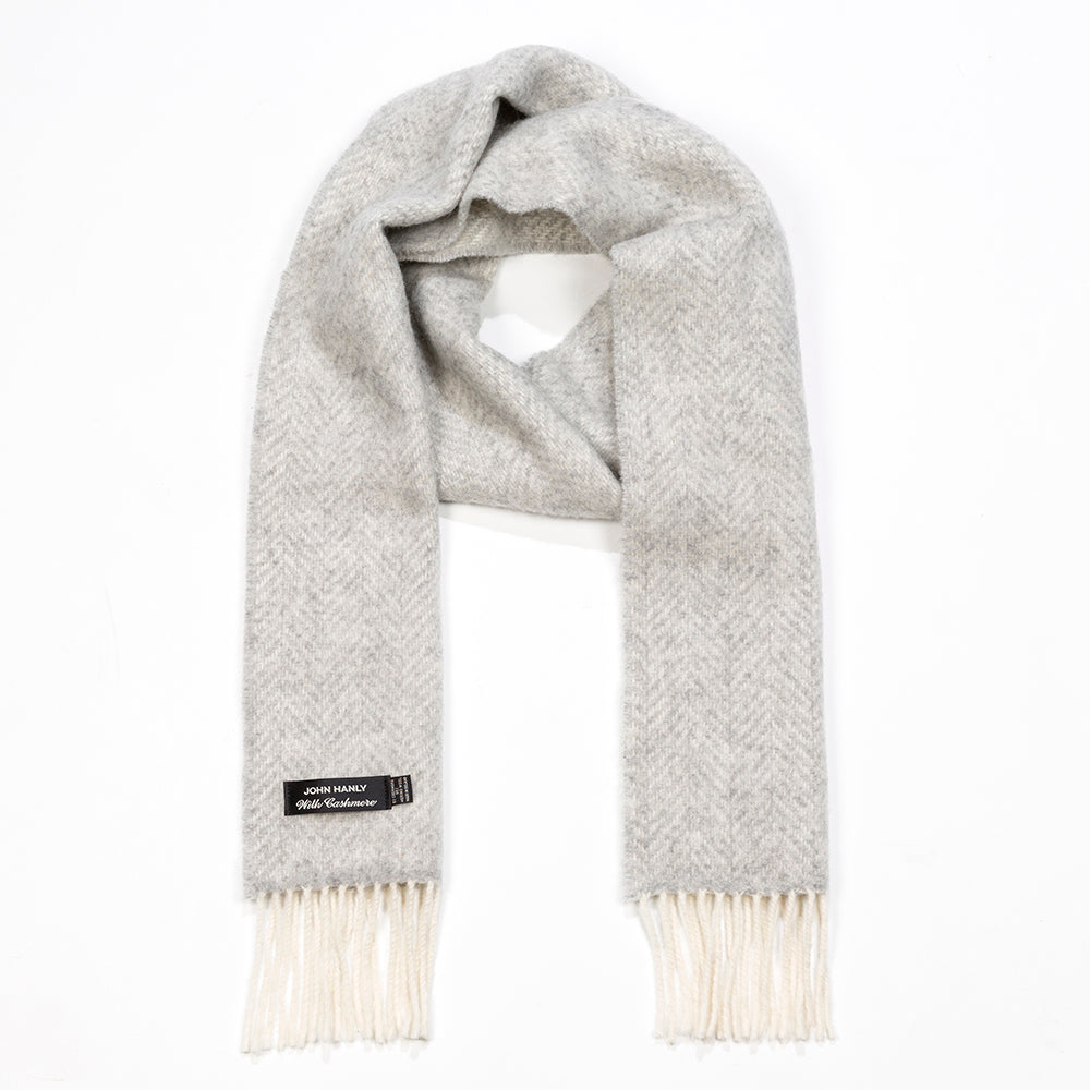 Silver Grey Herringbone Merino & Cashmere Scarf