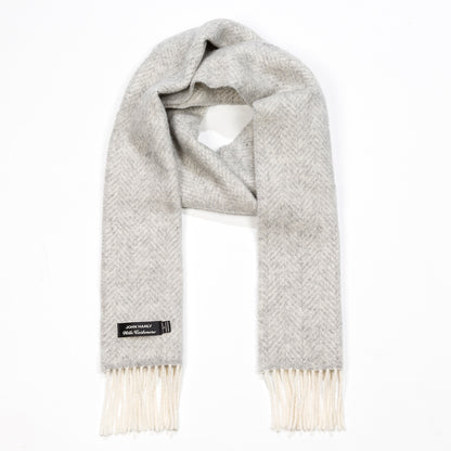 Silver Grey Herringbone Merino & Cashmere Scarf