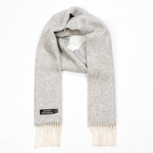 Silver Grey Herringbone Merino & Cashmere Scarf