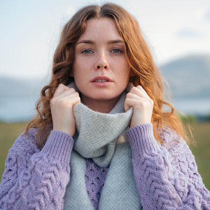 Silver Grey Herringbone Merino & Cashmere Scarf