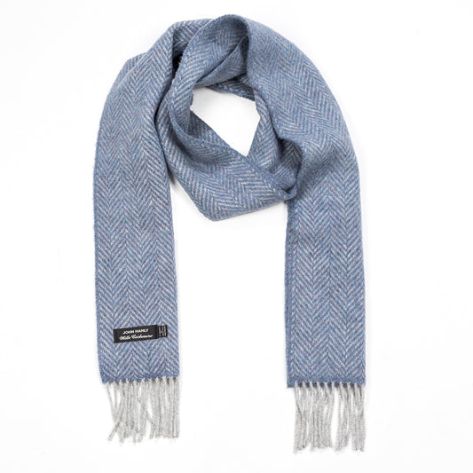 Light Grey Blue Herringbone Merino & Cashmere Scarf