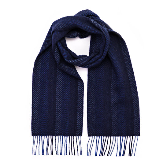 Navy Denim Blue Stripe Merino & Cashmere Scarf