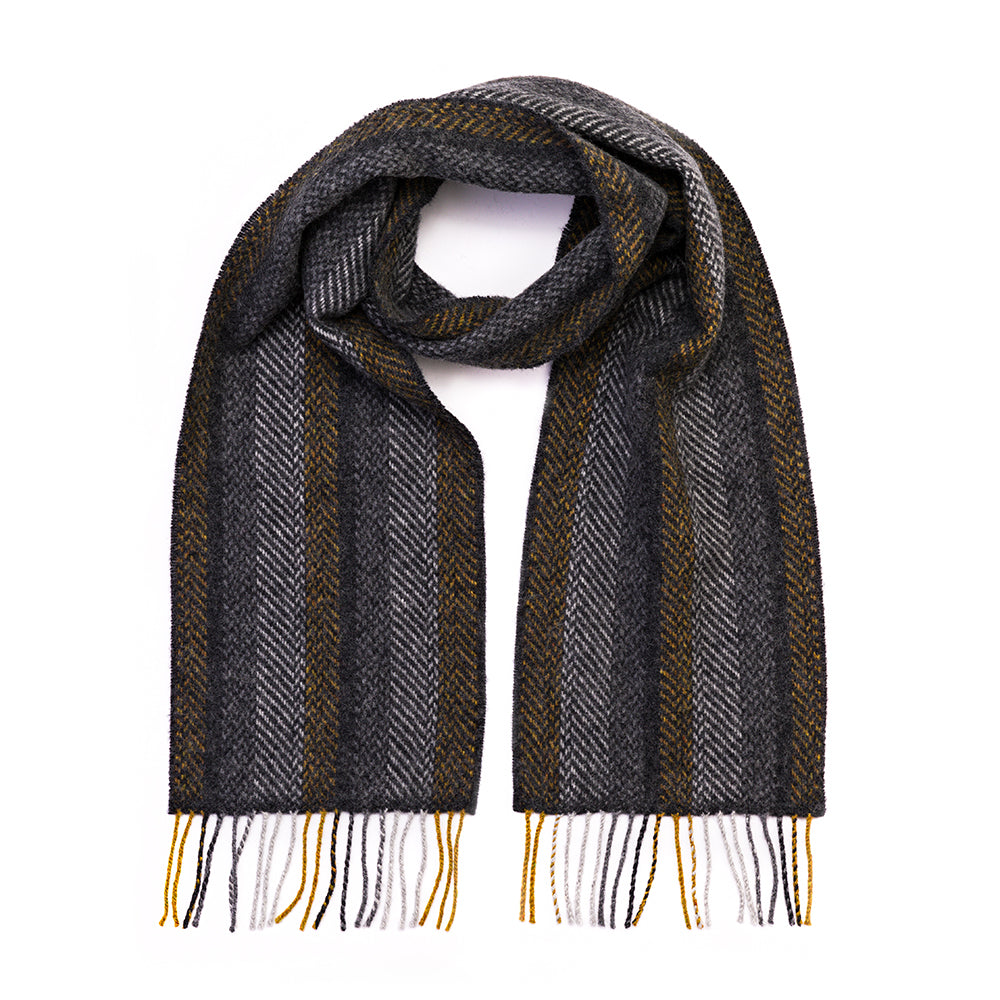 Grey Mustard Stripe Merino & Cashmere Scarf