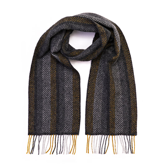 Grey Mustard Stripe Merino & Cashmere Scarf