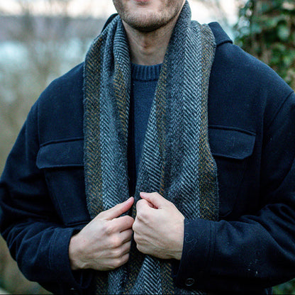 Grey Mustard Stripe Merino & Cashmere Scarf