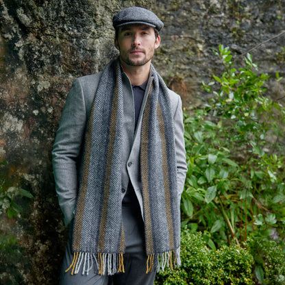 Grey Mustard Stripe Merino & Cashmere Scarf