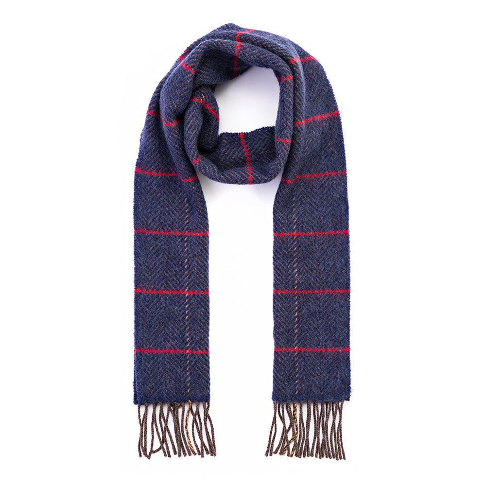 Denim with Beige Red Windowpane Merino & Cashmere Scarf