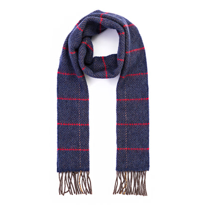 Denim with Beige Red Windowpane Merino & Cashmere Scarf