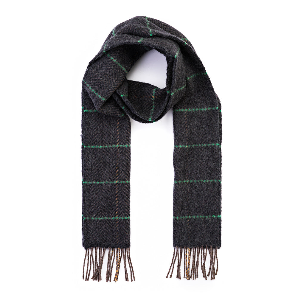 Charcoal with Beige Green Windowpane Merino & Cashmere Scarf