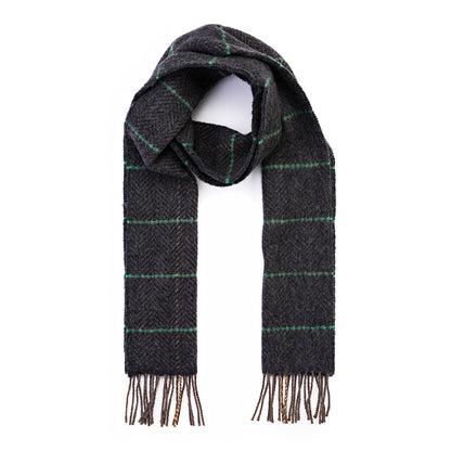 Charcoal with Beige Green Windowpane Merino & Cashmere Scarf