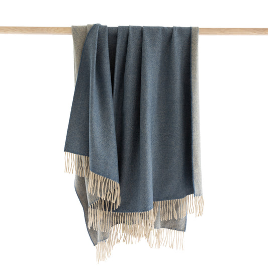 Wool Angora Throw | Blue Beige