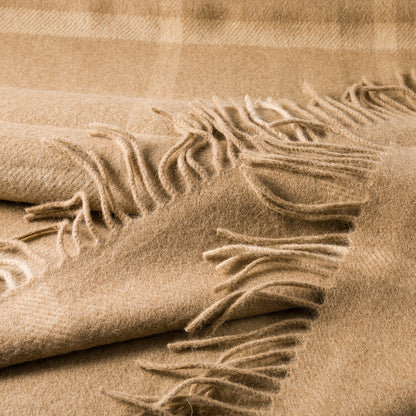 Wool Angora Throw | Camel & Cream Windowpane Check