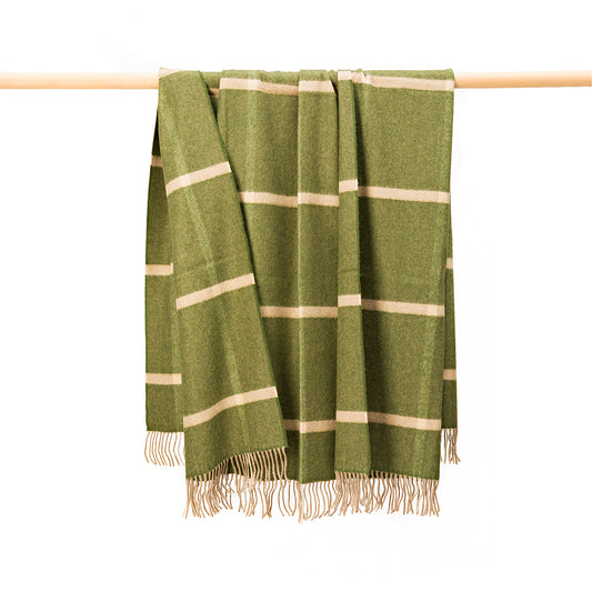 Wool Angora Throw | Green & Cream Windowpane Check