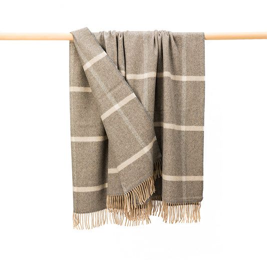 Wool Angora Throw | Grey & Silver Windowpane Check