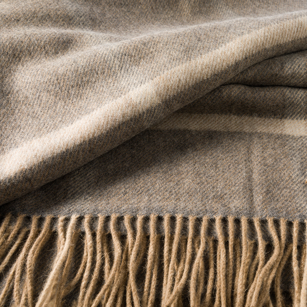 Wool Angora Throw | Grey & Silver Windowpane Check