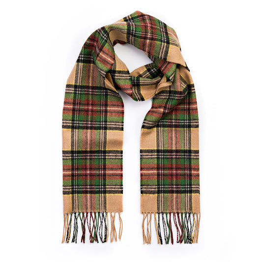 Green Brown Charcoal Camel Check Merino Scarf