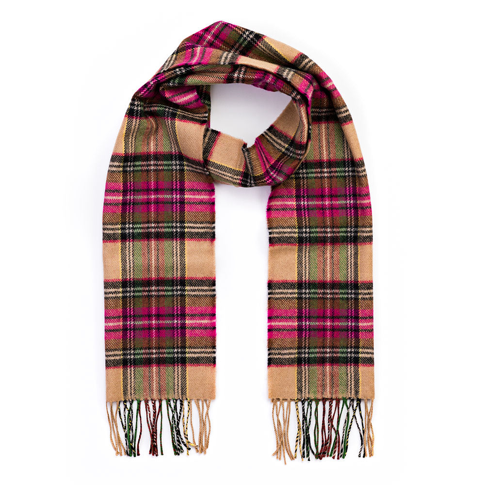 Pink Brown Charcoal Camel Check Merino Scarf