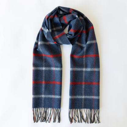 Blue, Red, Sky & Beige Check Merino Scarf