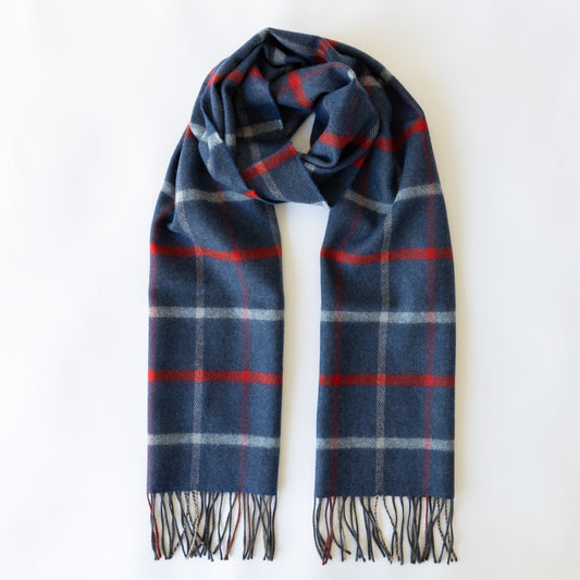 Blue, Red, Sky & Beige Check Merino Scarf