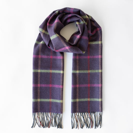 Purple, Pink, Green & Beige Check Merino Scarf