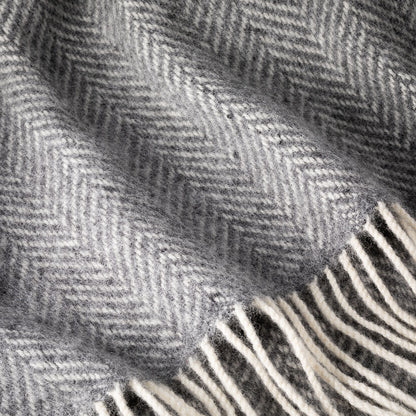 Merino & Cashmere Throw | Grey Herringbone | Large