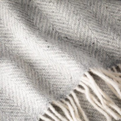 Merino & Cashmere Throw | Pale Grey Herringbone | Large