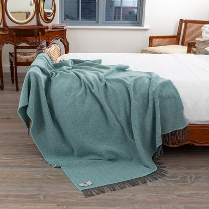 Merino & Cashmere Throw | Duck Egg Herringbone | Large
