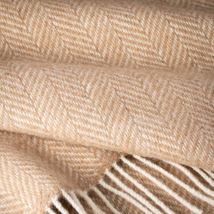 Merino & Cashmere Throw | Beige Herringbone | Large