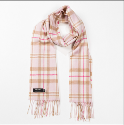 Baby Pink With White Check Merino Scarf