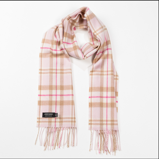 Baby Pink With White Check Merino Scarf