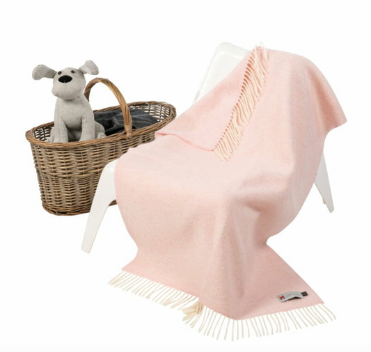 Merino & Cashmere  | Baby Pink Herringbone Baby Blanket