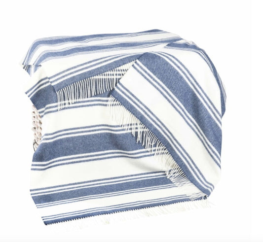 Merino Lambswool Throw | Blue & White Stripe