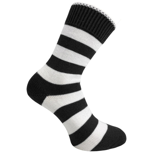 Black and white striped sock on a white background