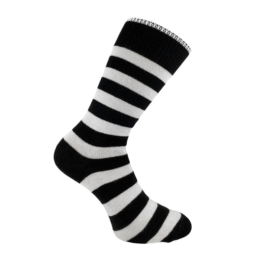 Black and white striped sock on a white background