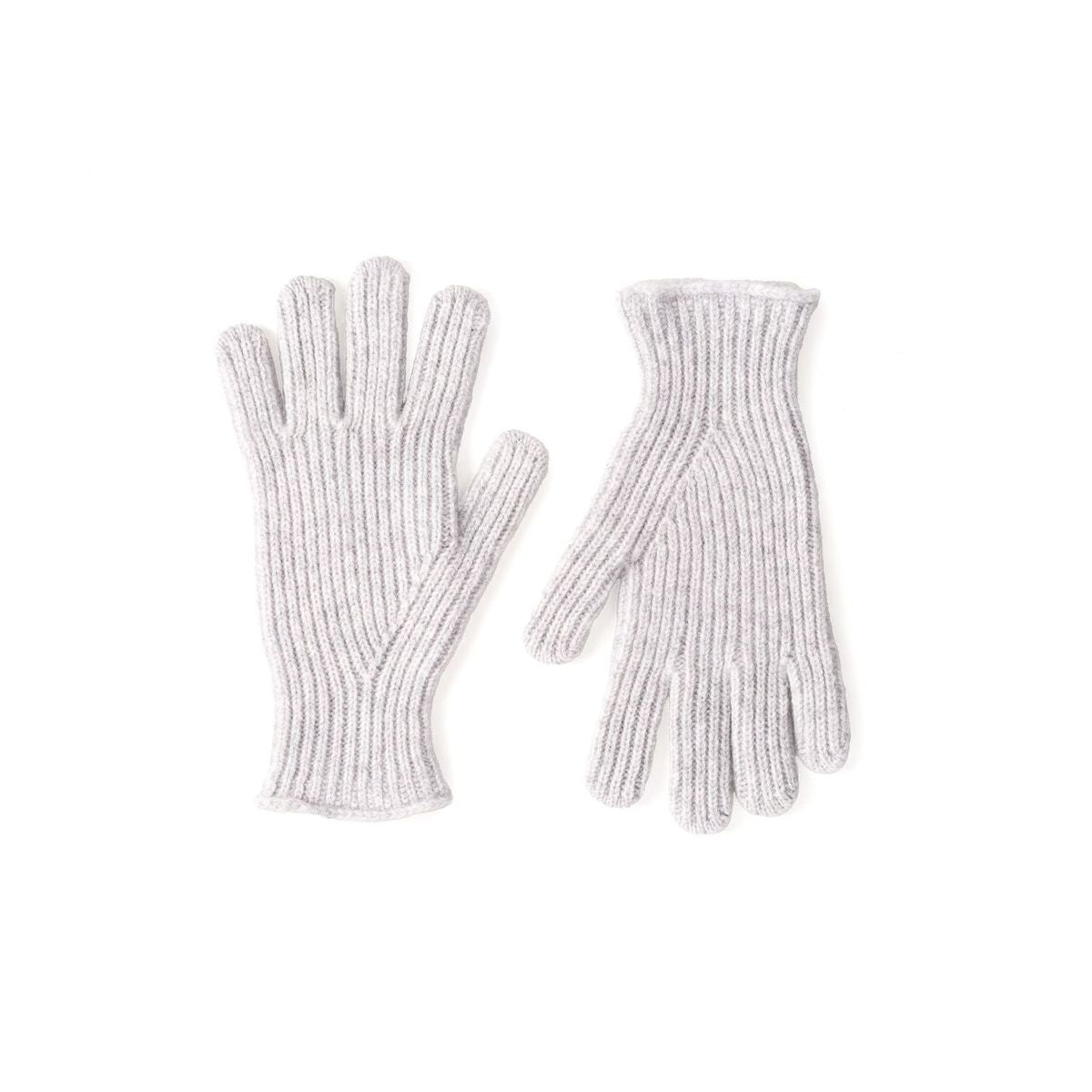 Pair of grey knit gloves on a white background