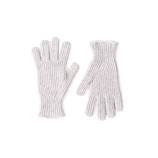 Pair of grey knit gloves on a white background