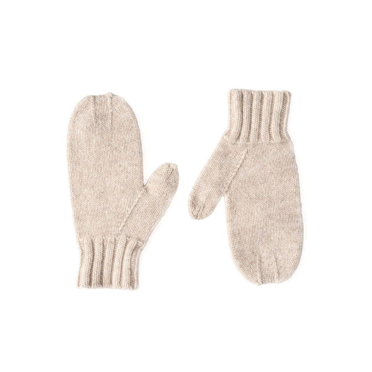 Pair of beige mittens on a white background