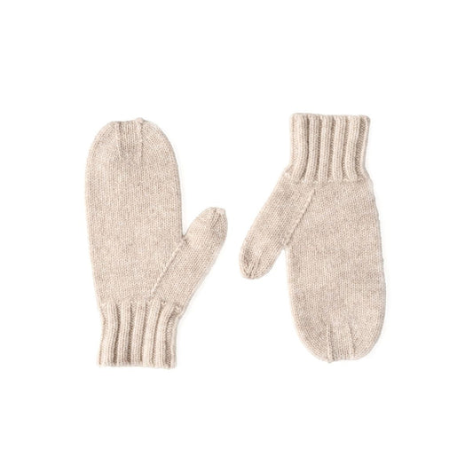 Pair of beige mittens on a white background