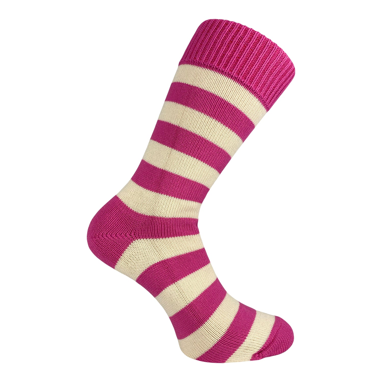 Pink and cream striped sock on a white background